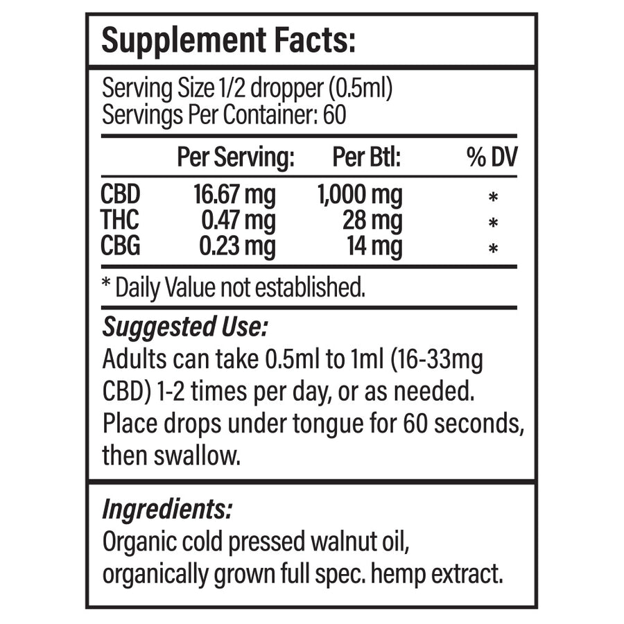 Full Spectrum CBD Oil - No Flavor Added - 1000 mg - 1 oz